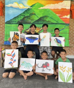 Some of the students with their artwork